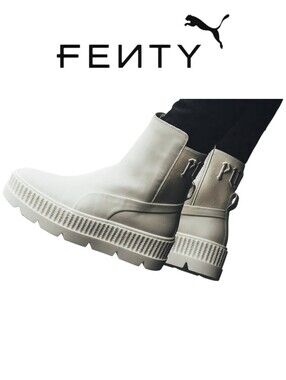 Fenty Puma by Rihanna Chelsea Creeper Boots Leather White Vanilla Ice Size US 10